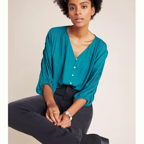 Dolan Ruched Buttondown‎ Top by Anthropologie - Picture 2 of 13